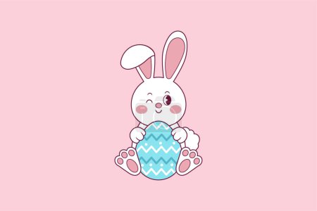 Téléchargez les illustrations : Illustration mignonne de lapin de Pâques étreignant un oeuf de Pâques - en licence libre de droit