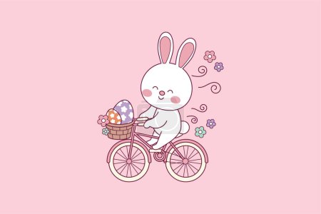 Téléchargez les illustrations : Mignon lapin de Pâques sur une illustration de vélo pour les fêtes de Pâques - en licence libre de droit
