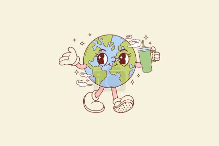 Ilustración de Linda ilustración del planeta tierra sosteniendo un objeto en su mano - Imagen libre de derechos