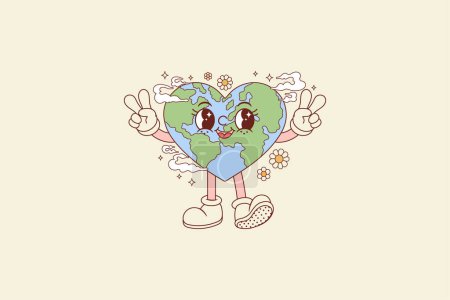 Illustration for Cute retro illustration of planet earth in the shape of a heart for the holidays - Royalty Free Image