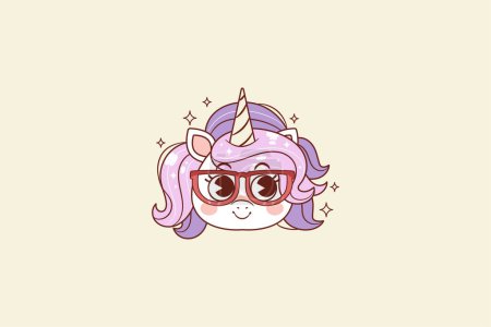Illustration for Cute retro illustration of unicorn with glasses - Royalty Free Image