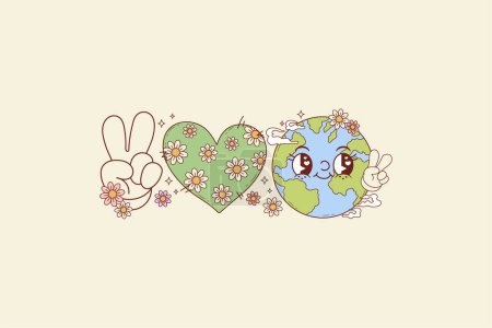 Illustration for Cute illustration of love and peace for earth day - Royalty Free Image