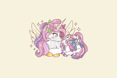 Illustration for Cute illustration of mommy unicorn with baby unicorn - Royalty Free Image