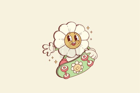 Illustration for Cute retro illustration of daisy on top of a skateboard - Royalty Free Image