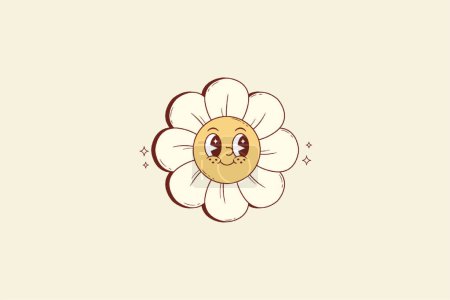 Illustration for Cute retro illustration of a smiling daisy face - Royalty Free Image