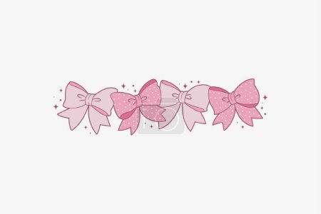 Téléchargez les illustrations : Mignon ruban rose style coquette illustration avec perles et arc - en licence libre de droit