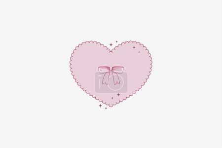 Illustration for Cute illustration of pink heart with bow in coquette style - Royalty Free Image