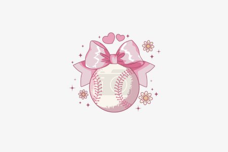 Téléchargez les illustrations : Illustration mignonne de style coquette de baseball avec un ruban rose - en licence libre de droit