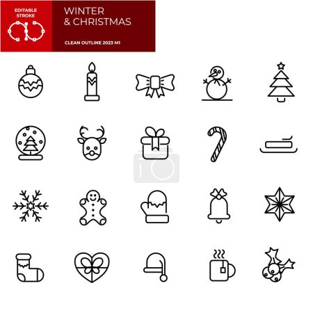 Téléchargez les illustrations : Pack icône de Noël. Course vectorielle modifiable. - en licence libre de droit