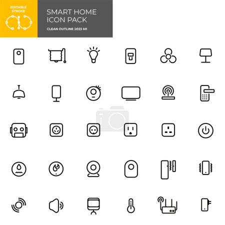 Smart home device icon pack. Outline vector editable stroke.