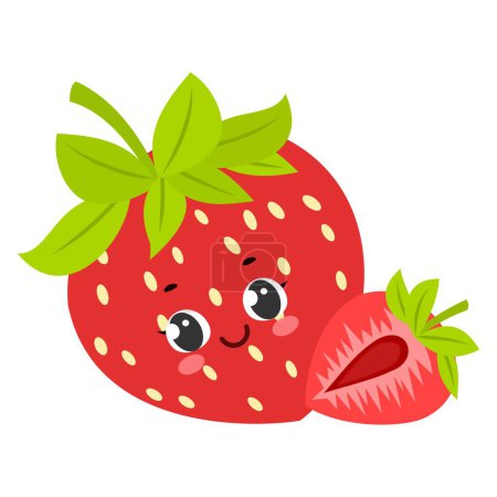Cute smiling strawberry cartoon character isolated on white background