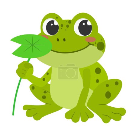 Cute funny smiling frog cartoon character vector illustration isolated on white background