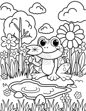 Cute frog coloring page for kids, spring coloring pages for kids, simple drawing with bold lines