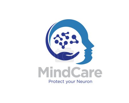 Illustration for Mind care logo with neuron and head figure for medical and consult - Royalty Free Image