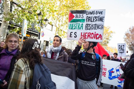 Photo for Protests during a rally in support of Palestinians in Madrid on December 2, 2023 after the Palestinian militant group Hamas launched an attack on Israel. Israel, - Royalty Free Image