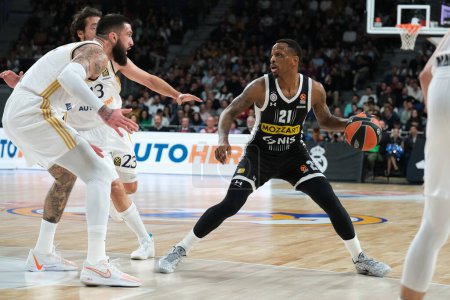 Photo for James William Nunnally   of Partizan Mozzart Bet Belgrade iduring the Turkish Airlines EuroLeague between Real Madrid and Partizan Belgrade at WiZink on Dec 21 2023 Madrid Spain - Royalty Free Image