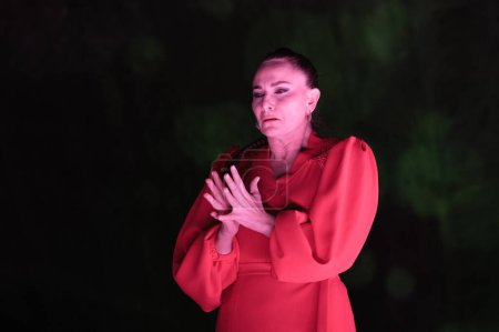 Téléchargez les photos : La danseuse de flamenco Carmen Talegona se produit lors du concert de Sandra Carrasco à l'église Notre-Dame de Guadalupe à Madrid, 29 décembre 2023, Espagne - en image libre de droit