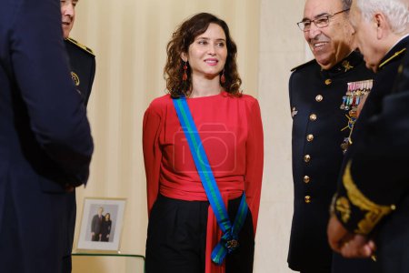 Photo for The president of the Community of Madrid, Isabel Diaz Ayuso receives the Sash and Ribbon of Grand Dame of the Royal Thirds of Spain at the Real Casa de Correos, on 16 January, 2024 in Madrid, Spain - Royalty Free Image