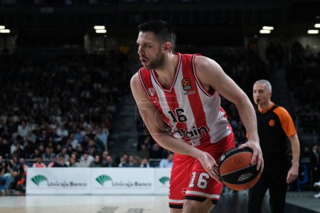 Photo for Papanikolaou Kostas  of Olympiacos Piraeus during the Turkish Airlines EuroLeague  match between Real Madrid and Olympiacos Piraeus at WiZink  on January 25, 2024 in Madrid, Spain. - Royalty Free Image