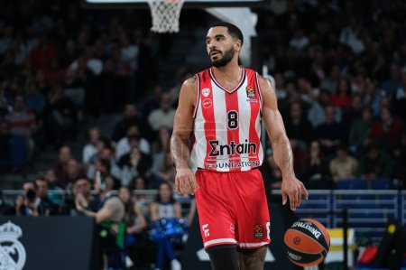 Photo for Mitrou Long Naz  of Olympiacos Piraeus during the Turkish Airlines EuroLeague  match between Real Madrid and Olympiacos Piraeus at WiZink  on January 25, 2024 in Madrid, Spain. - Royalty Free Image