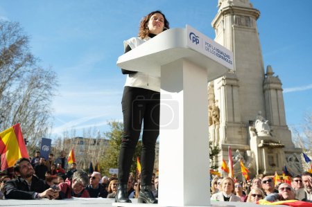 Photo for Isabel Diaz Ayuso during a demonstration in Madrid to show their rejection of the Junts-psoe pact on January 28, 2024 in Madrid, Spain - Royalty Free Image