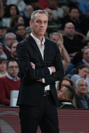 Photo for Coach Kattash Oded of Maccabi Tel Aviv during the Turkish Airlines EuroLeague  match between Real Madrid and Maccabi Tel Aviv at WiZink  on January 30, 2024 in Madrid, Spain. - Royalty Free Image