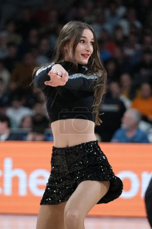 Photo for Cheerleader of Maccabi Tel Aviv during the Turkish Airlines EuroLeague  match between Real Madrid and Maccabi Tel Aviv at WiZink  on January 30, 2024 in Madrid, Spain. - Royalty Free Image