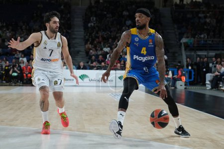Photo for Brown Lorenzo  of Maccabi Tel Aviv during the Turkish Airlines EuroLeague  match between Real Madrid and Maccabi Tel Aviv at WiZink  on January 30, 2024 in Madrid, Spain. - Royalty Free Image