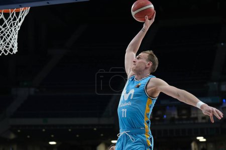Photo for Player of Movistar Estudiantes during the LEB Oro Match between Movistar Estudiantes and Clavijo at WiZink. February 4, 2024 Madrid, Spain - Royalty Free Image