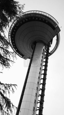 Photo for View of the Moncloa Lighthouse, it is a transmission tower, built in 1992, with a viewing point. February 5, 2024 Madrid, Spain - Royalty Free Image