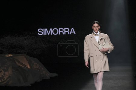 Photo for A model parades with SIMORRA design during Mercedes Benz Fashion Week Madrid in Madrid IFEMA, 15 of February of 2023 Spain - Royalty Free Image