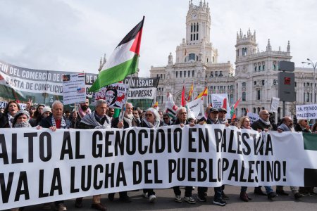 Téléchargez les photos : Des dizaines de personnes protestent lors de la manifestation contre l'invasion de la Palestine, le 25 février 2024 à Madrid, Espagne. - en image libre de droit