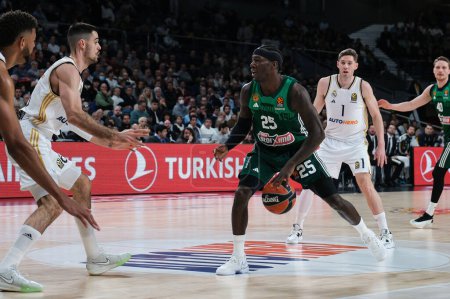 Photo for Nunn Kendrick  of Panathinaikos  during the Turkish Airlines EuroLeague, basketball  between Real Madrid and Panathinaikos Athens at Wizink Center February 29, 2024 in Madrid Spain - Royalty Free Image