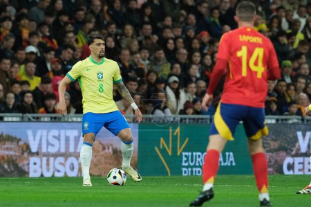 Photo for Lucas Paqueta  of Brazil during the friendly match between Spain and Brazil at Santiago Bernabeu Stadium in Madrid on March 26  Spain - Royalty Free Image