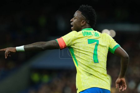Photo for Vini Jr   of Brazil during the friendly match between Spain and Brazil at Santiago Bernabeu Stadium in Madrid on March 26  Spain - Royalty Free Image