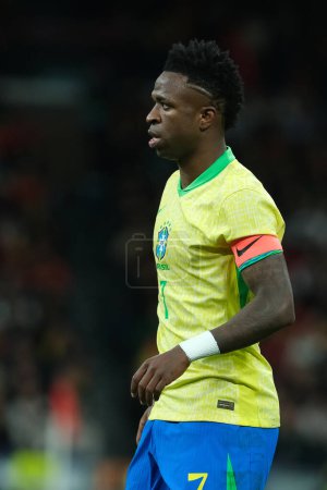 Photo for Vini Jr   of Brazil during the friendly match between Spain and Brazil at Santiago Bernabeu Stadium in Madrid on March 26  Spain - Royalty Free Image