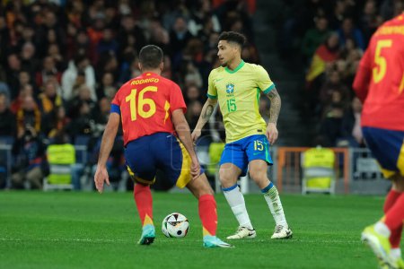 Photo for Joao Gomes   of Brazil during the friendly match between Spain and Brazil at Santiago Bernabeu Stadium in Madrid on March 26  Spain - Royalty Free Image