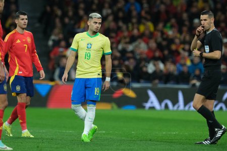 Téléchargez les photos : Andreas Pereira du Brésil lors du match amical entre l'Espagne et le Brésil au stade Santiago Bernabeu à Madrid le 26 Mars Espagne - en image libre de droit