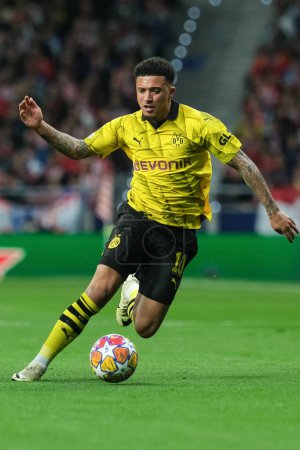 Photo for Jadon Sancho  of Borussia Dortmund during the UEFA Champions League,  between At Madrid and Borussia Dortmund in Metropolitano Stadium on April 10, 2024 in Madrid Spain. - Royalty Free Image