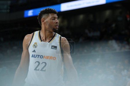 Photo for Edy Tavares  of Real Madrid during ACB Liga Endesa Basketball match between Real Madrid and Joventut Badalona at WiZink Center on April 14, 2024 in Madrid, Spain. - Royalty Free Image