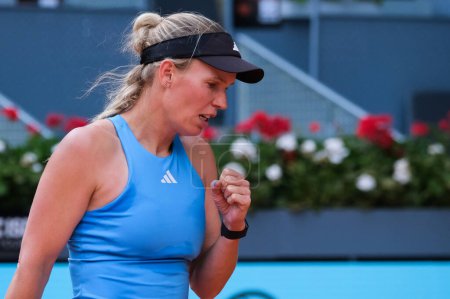 Photo for Caroline Wozniacki of Denmark during the match on Day Two of the Mutua Madrid Open at La Caja Magica on April 24, 2024 in Madrid, Spain. - Royalty Free Image