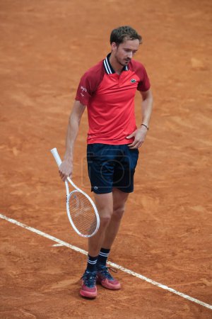Photo for Daniil Medvedev against Matteo Arnaldi in the Men's Singles Round of 64 match during Day Five of the Mutua Madrid Open at La Caja Magica on April 27, 2024 in Madrid, Spain. - Royalty Free Image