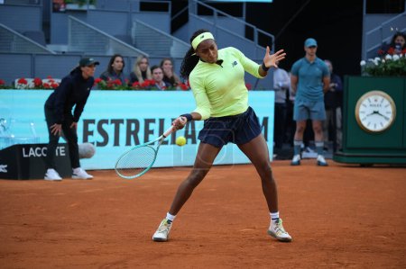 Photo for Coco Gauff of USA against Dayana Yastremska on Day Five during their 3rd Round match during Day Five of the Mutua Madrid Open at La Caja Magica on April 27, 2024 in Madrid, Spain - Royalty Free Image