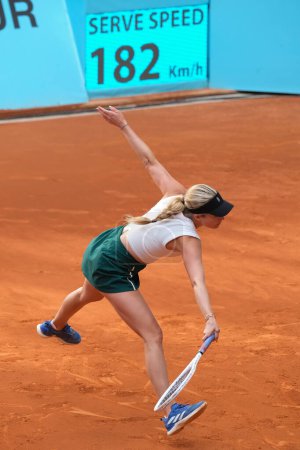 Photo for US Danielle Collins  during the third round of the 2024 WTA Tour Madrid Open tournament tennis match against Jacqueline Cristian at Caja Magica in Madrid on April 28, 2024 Spain - Royalty Free Image