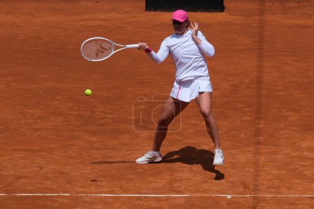Photo for Iga Swiatek of Poland against Haddad during their Women's Quarter-Final match on day eight of the Mutua Madrid Open at La Caja Magica on April 30, 2024 in Madrid, Spain - Royalty Free Image