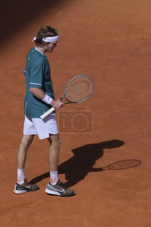 Photo for Andrey Rublev against Taylor Fritz  during the Men's Singles semi-final match on Day Eleven of Mutua Madrid Open at La Caja Magica on May 03, 2024 in Madrid, Spain. - Royalty Free Image