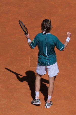 Photo for Andrey Rublev against Taylor Fritz  during the Men's Singles semi-final match on Day Eleven of Mutua Madrid Open at La Caja Magica on May 03, 2024 in Madrid, Spain. - Royalty Free Image