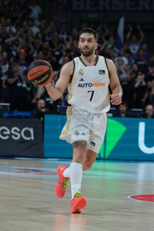 Photo for Facundo Campazzo   of Real Madrid  during 1st match of Quarter Finals of Liga Endesa ACB between Real Madrid and Gran Canaria at WiZink Center on May 15, 2024 in Madrid Spain - Royalty Free Image