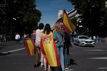 Photo for Protesters with Spanish flags during a demonstration against the amnesty law at the Puerta de Alcala, on May 26, 2024 in Madrid, Spain. - Royalty Free Image