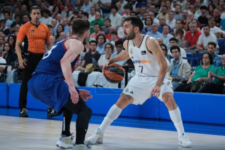 Photo for Facundo Campazzo  of Real Madrid l during the Spanish League Liga ACB  Semifinal match, between Real Madrid and FC Barcelona at Wizink on May 29, 2024 in Madrid, Spain. - Royalty Free Image